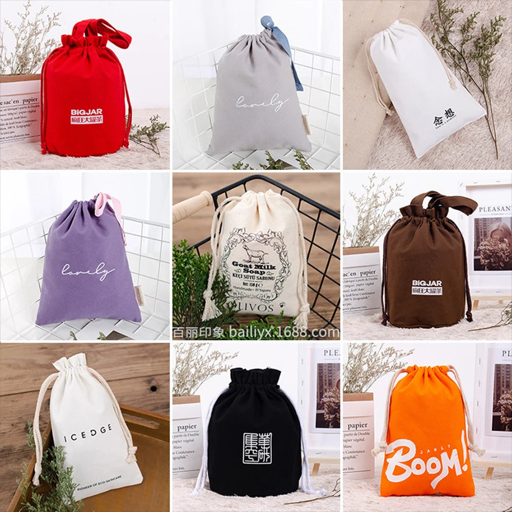 Eco-Friendly Cotton Drawstring Bag - Foldable Grocery Tote, Canvas Shopping Shoulder Bag, Portable Handbags for Storage