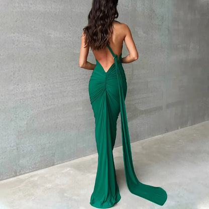 Hugcitar One Shoulder Backless Maxi Dress for Women – Adjustable Scarf Ruched Sexy Elegant Y2K Festival & Streetwear Party Outfit