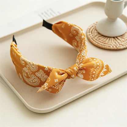 Fashion Cotton Cashew Flower Headband — Soft Wide Bow Hair Hoop for Women Casual Ethnic Hair Accessories