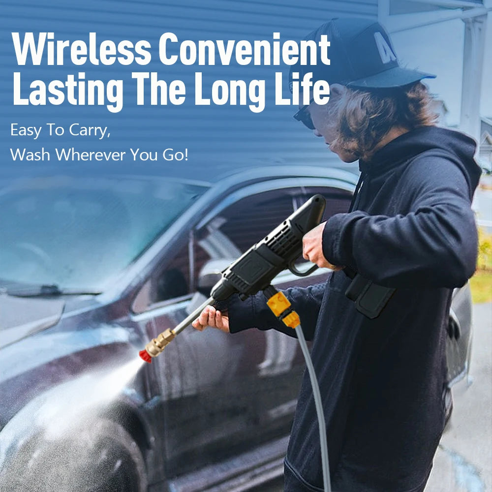Portable High Pressure Washer | 30Bar Car Water Gun | Lithium Battery Powered | Wireless Spray Cleaner Pump for Washing