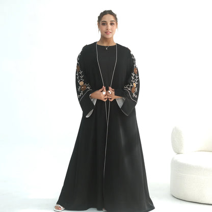 Women’s Eid 2026 Embroidered Beaded Abaya – Dubai Open Cardigan Jalabiya Long Muslim Kaftan Ramadan Party Robe