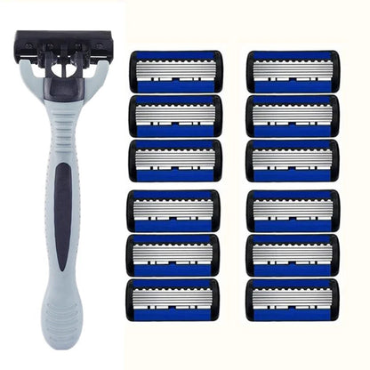 Men’s Manual Safety Razor – 6-Layer Stainless Steel Hair Removal Knife with Replaceable Heads and Razor Tools