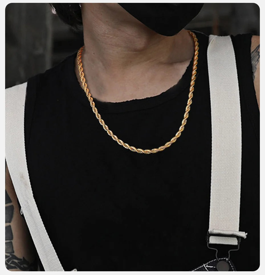 Vnox Dainty Gold Color Rope Chain Necklace – Chic Twisted Collar for Men & Women, Waterproof Stainless Steel, 2-5mm Width