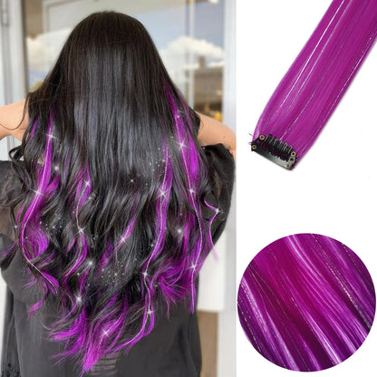 22-Inch Colored Clip-In Hair Extensions – 6pcs Straight Synthetic Party Highlight Hairpieces
