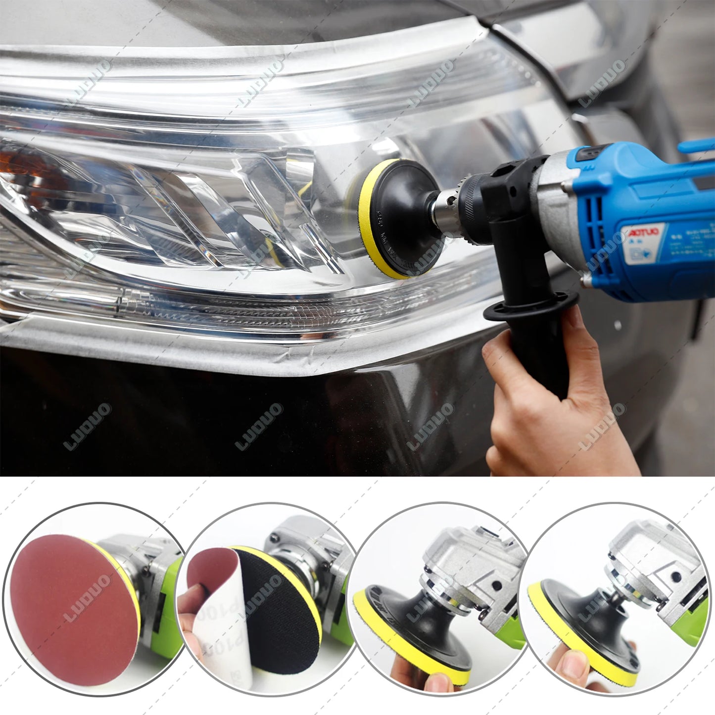 Car Detailing Headlight Restoration Sandpaper Discs – Hook & Loop Round Sanding Sheets for Metal & Wood Polishing Tools