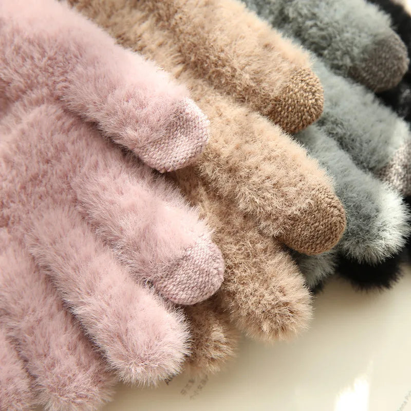 Women's Knitted Cashmere Wool Gloves - Thick, Warm, Touch Screen Compatible Mittens for Mobile Devices
