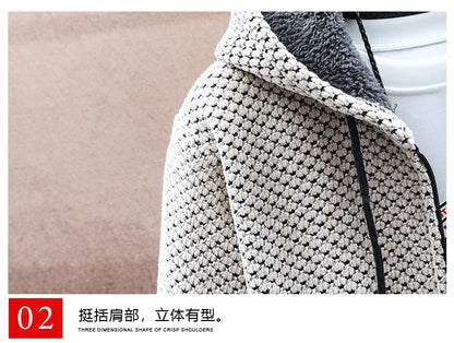 Men's Cashmere Hooded Cardigan Coat – Warm Fleece Long Sweater Jacket for Autumn Winter