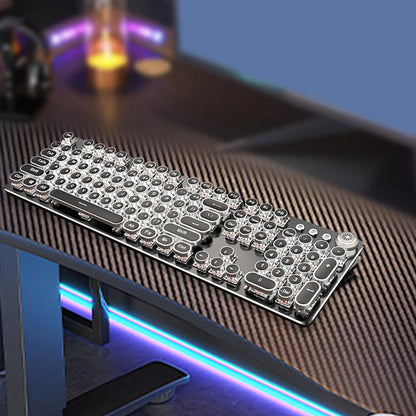 Steampunk Mechanical Gaming Keyboard - 104-Key Wired USB Keyboard with Black Switches & Round Retro Keycaps for PC & Office
