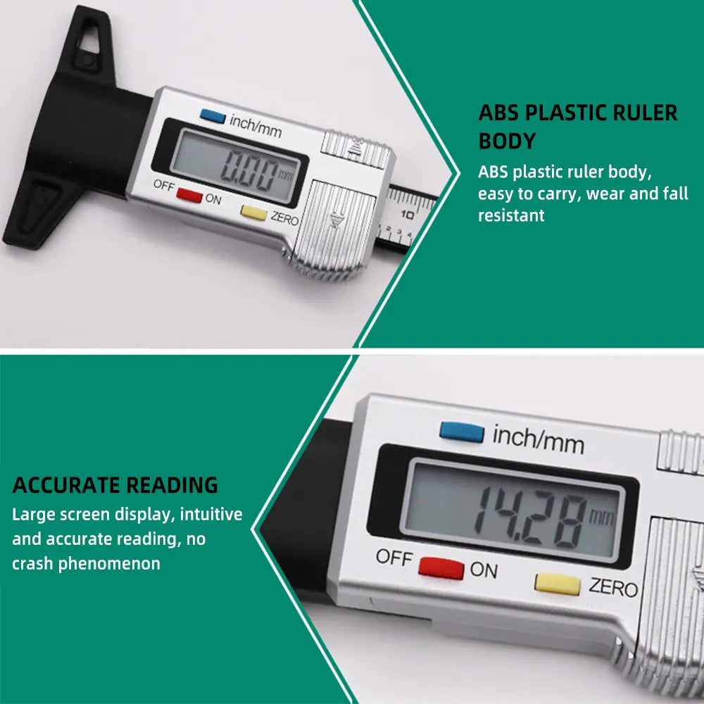 Digital Tread Depth Gauge for Car Tyre | 0-25.4mm Tire Tread Depth Meter | Auto Tire Wear Detection Measuring Tool