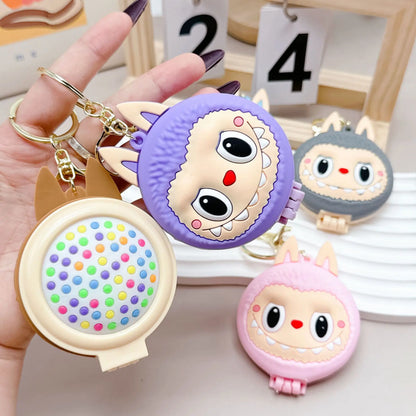 Kawaii Labubu Monsters Zimomo Mococo Comb Mirror Keychain – Cute Portable Air Cushion Comb Gift for Girls