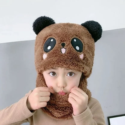 Fashionable Kids Beanie Set - Autumn & Winter Cartoon Scarf Hat, Double Layer Wool, Warm Boys & Girls Winter Hat