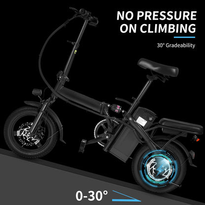 400W Foldable Electric Bike for Adults — 14" Wheels, Dual Disc Brakes, Seat & Basket, 48V 10.4Ah, 22-Mile Range, 20MPH E-Bike