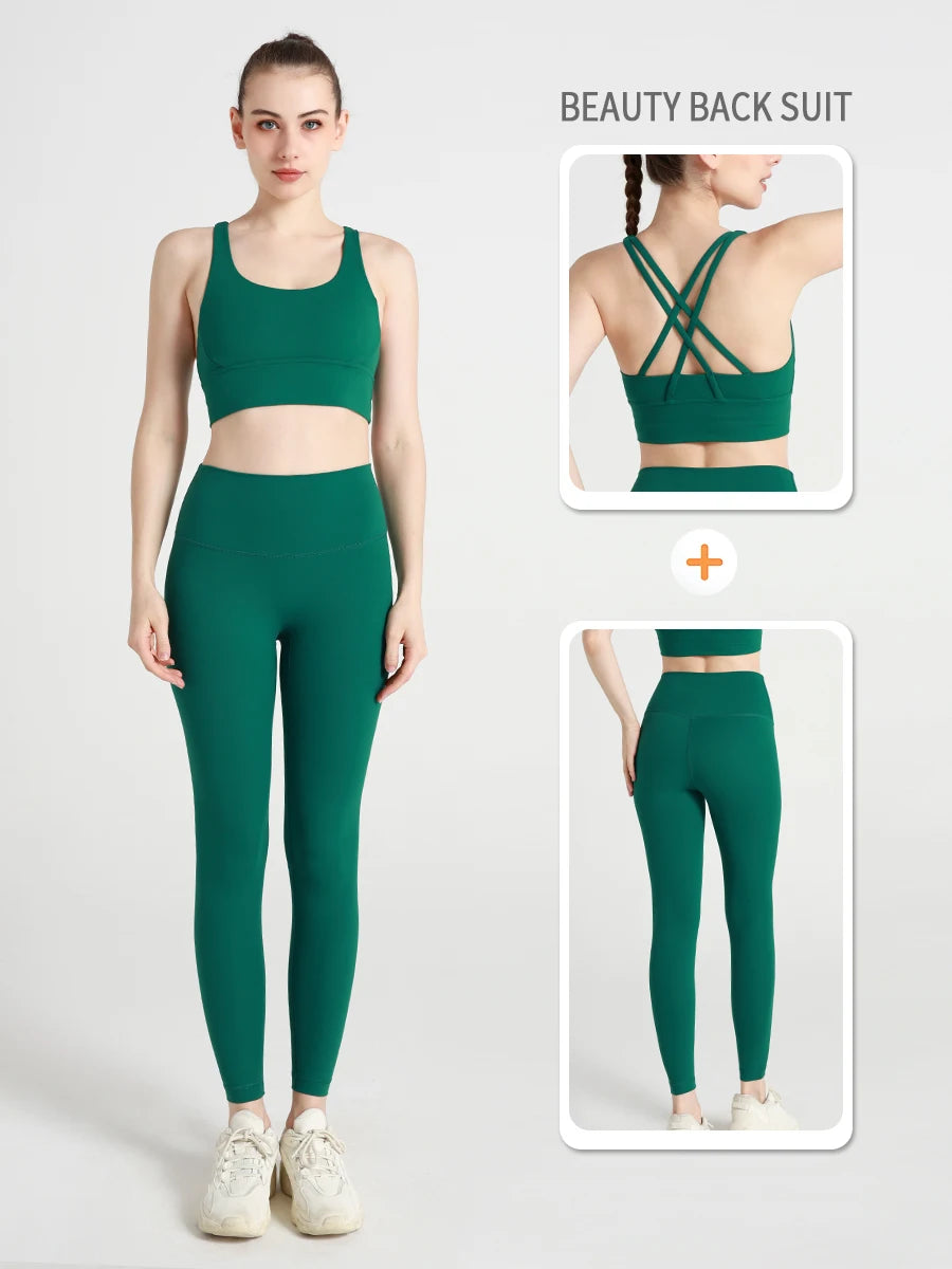 2-Piece Women’s Yoga Tracksuit – Pilates Fitness Set with Push-Up Sports Bra & Leggings for Gym Workout