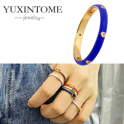 24K Gold-Plated & Silver Enamel Ring – Slim Round Women's Luxury Zircon CZ Ring in Green, Purple, Pink for Wedding & Anniversary