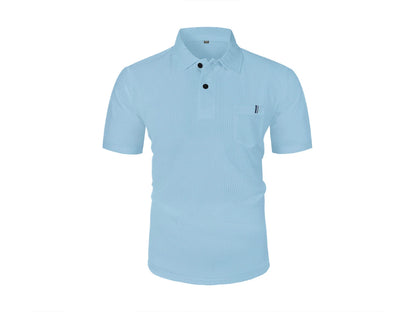 Men's Ice Silk Polo Shirt - Short Sleeve Summer Lapel Top with Pocket Design