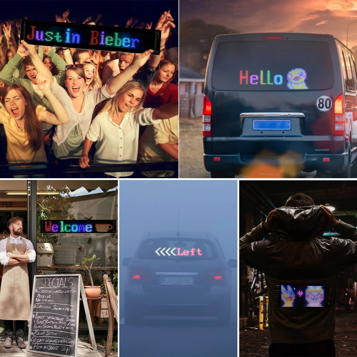 Flexible RGB LED Matrix Display Panel - Bluetooth Scrolling Text, Animations & Smart Car Advertising Light