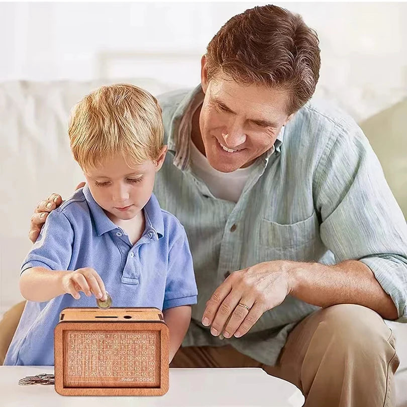 Wooden Money Box Piggy Bank – Cash Saving Treasure Coin Case for 1000/5000/10000 Euro – Encourages Saving Habit