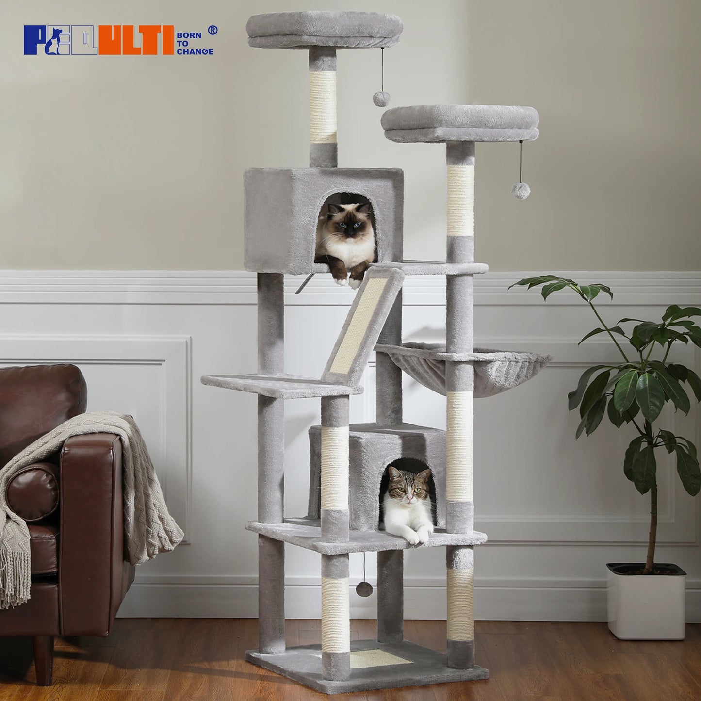 Large Cat Tree Tower – Multi-Level Plush Indoor Cat Condo with Scratching Posts, Boards, Perches & Caves