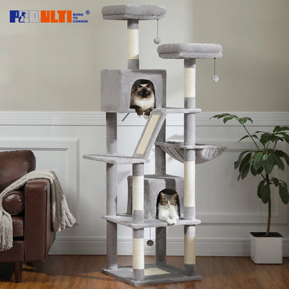 Large Cat Tree Tower – Multi-Level Plush Indoor Cat Condo with Scratching Posts, Boards, Perches & Caves
