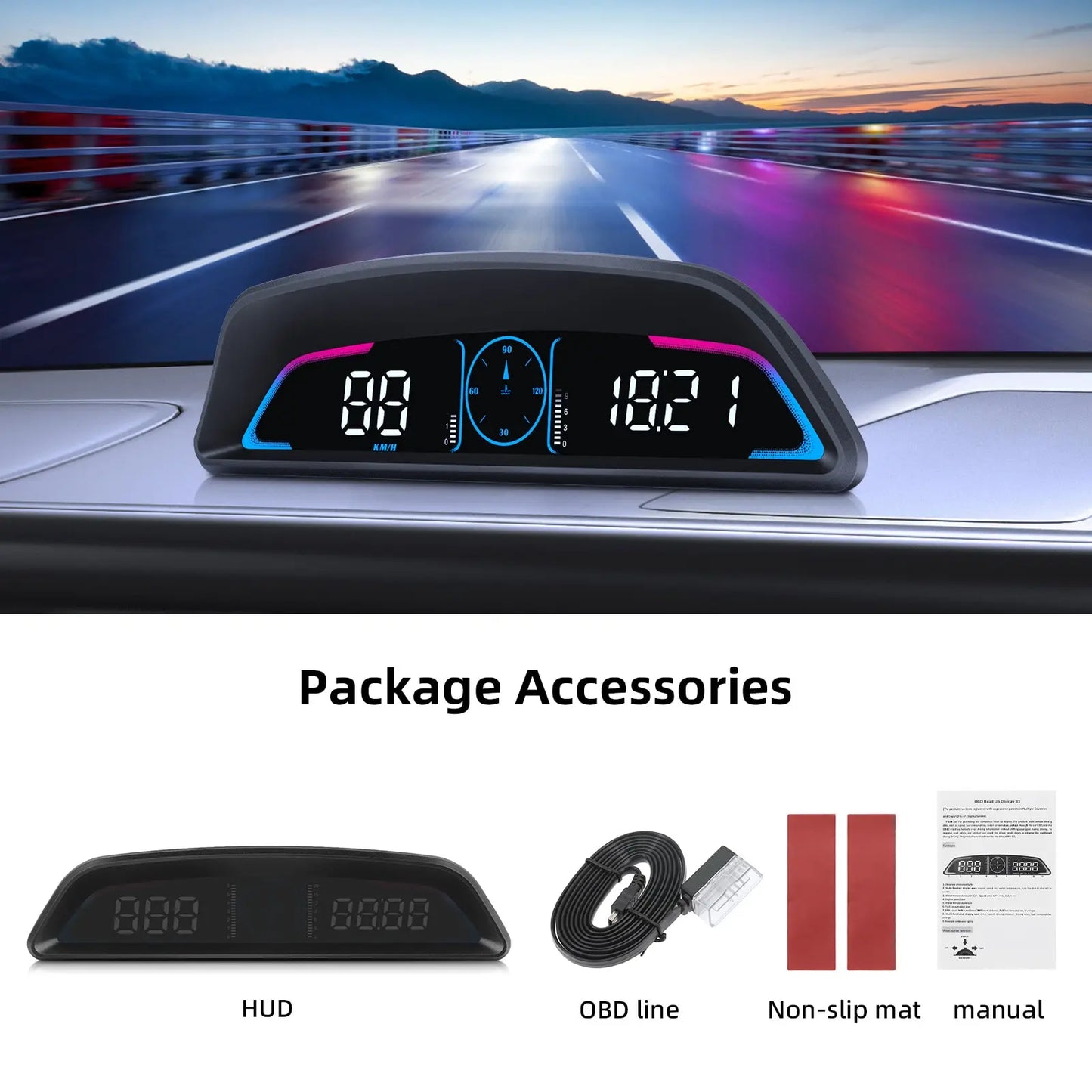 AD G3/B3 OBD2 GPS Head-Up Display – Smart Car HUD with Digital Speedometer, RPM, Water Temp, Clock & Security Alarm