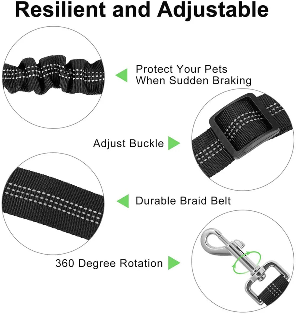 Adjustable Dog Car Seat Belt Harness – Nylon Reflective Elastic Safety Strap with Cushioning for Pet Travel