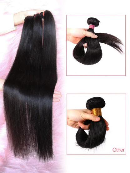 Bone Straight 100% Human Hair Bundles – 30" 40" 50" Brazilian Virgin Hair Extensions, Double Weft, Natural Black