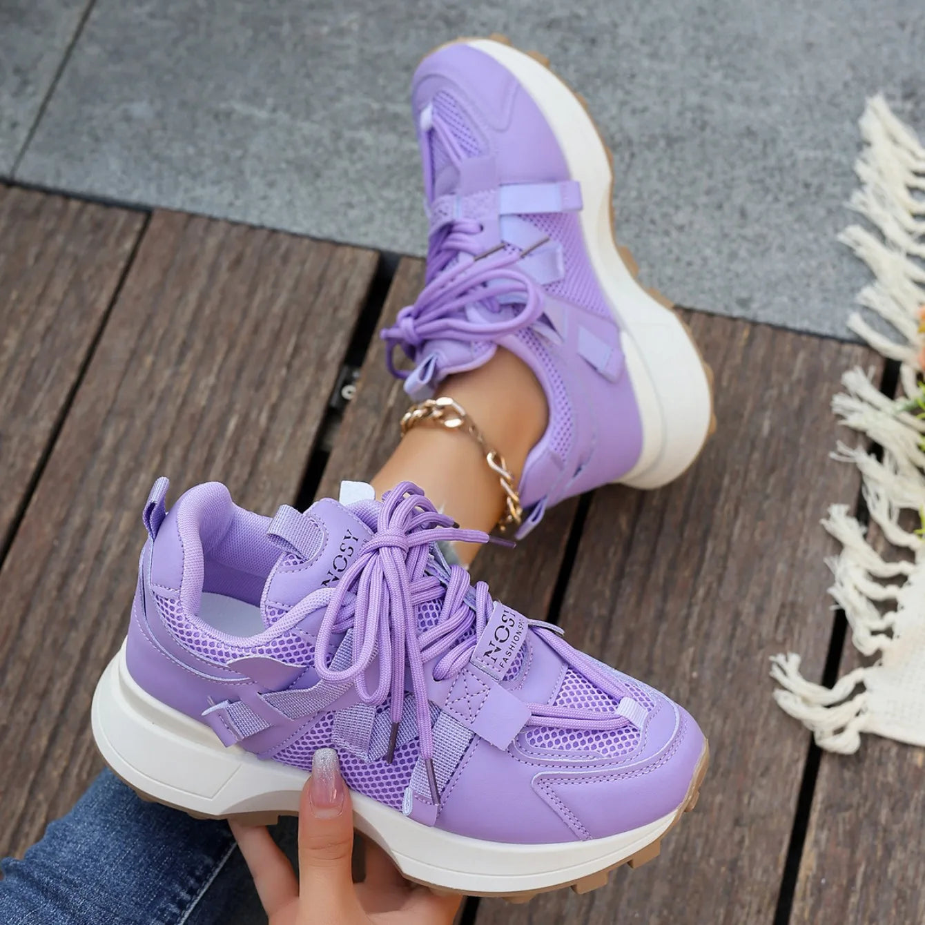 New Women’s Mesh Sneakers - Breathable Platform Lace-Up Casual Outdoor Low Top Shoes, Zapatos De Mujer
