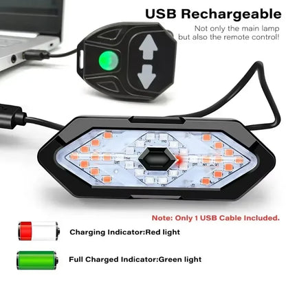 Wireless Bike Turn Signal Rear Light – USB Rechargeable LED Bicycle Tail Lamp with Remote Control Safety Warning Light
