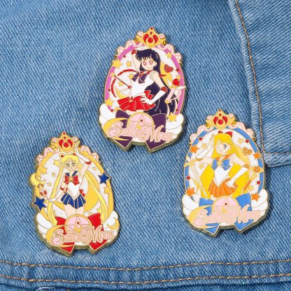 Sailor Girl Cartoon Brooch – Cute Moon & Stars Enamel Pin for Bags, Clothes & Jewelry