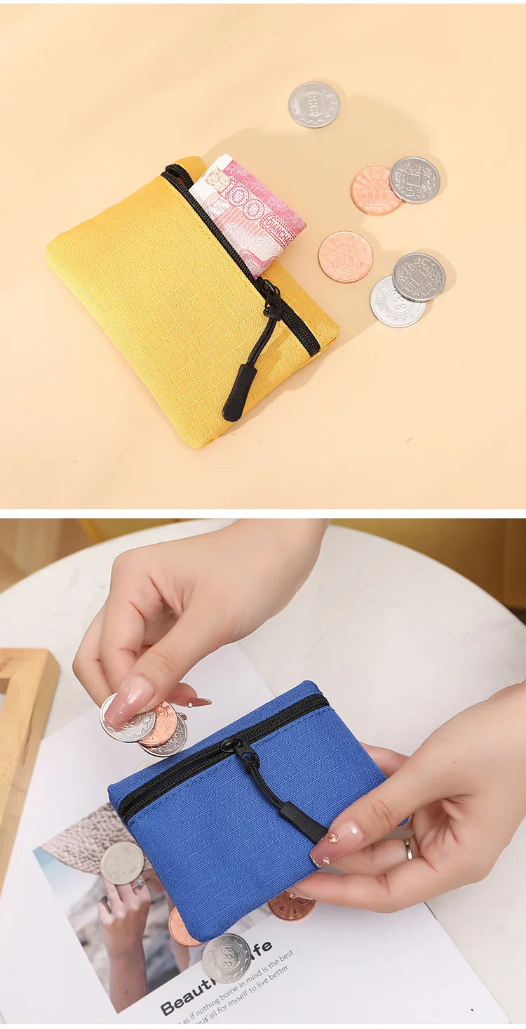 Canvas Mini Coin Purse with Zipper – Cute Solid Color Key & Money Pouch for Kids, Women & Men
