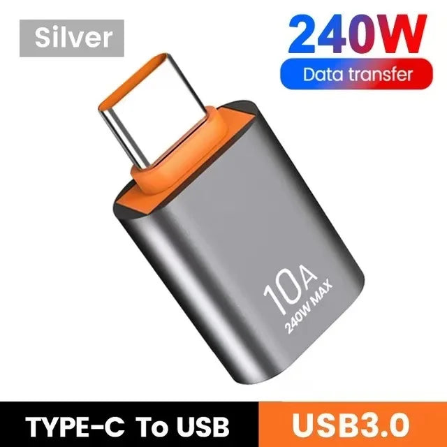 USB to Type-C Adapter — 10A OTG USB 3.0 Male to Female Converter for Fast Charging & Data Transfer, Compatible with MacBook, iPhone, Samsung