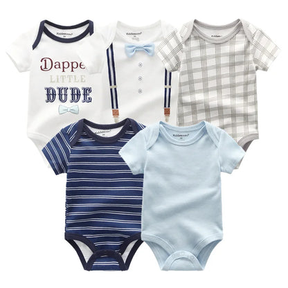 5PCS Newborn Baby Bodysuit Set - Soft Cotton Unisex Baby Clothes with Cartoon Print for Boys & Girls
