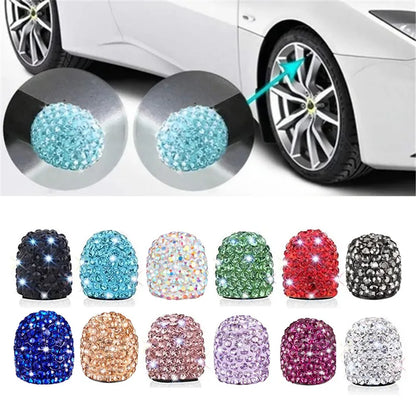 4pcs Diamond Car Tire Valve Caps: Sparkling Dust-Proof Wheel Valve Covers | Bling Crystal Styling Accessories