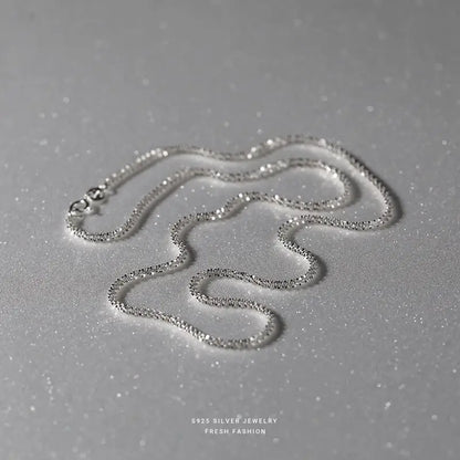 Authentic S925 Sterling Silver Necklace – 2mm Sparkling Collarbone Sweater Chain, Elegant Jewelry Gift for Women