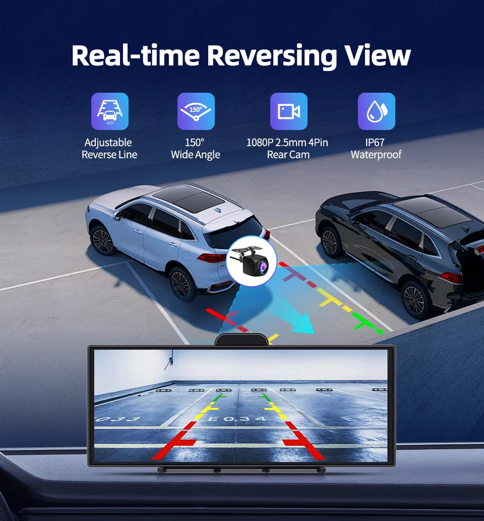 Imagebon 11.4″ H70 Pro 4K QLED Dash Cam - Wireless CarPlay & Android Auto, Dual Recording, Night Vision Car DVR