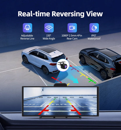 Imagebon 11.4″ H70 Pro 4K QLED Dash Cam - Wireless CarPlay & Android Auto, Dual Recording, Night Vision Car DVR