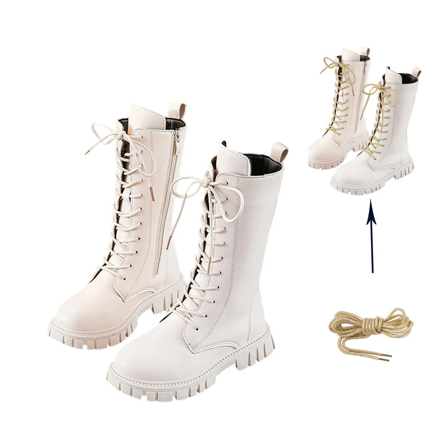 Anti-Slip Punk Gothic Winter Boots for Teen Girls – Mid-Calf Faux Leather Ankle Combat Boots with Side Zipper