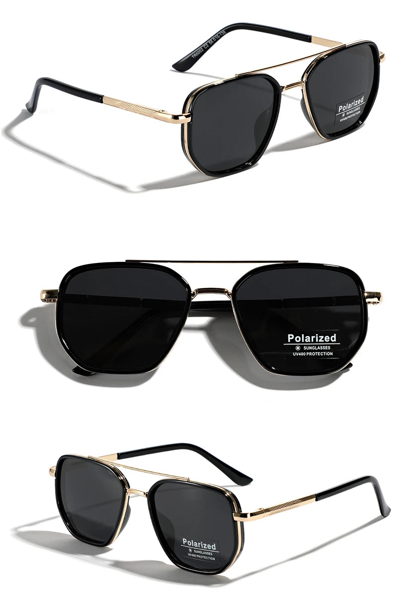 Peekaboo TR90 Polarized Sunglasses – Retro Metal Square Style for Men & Women, UV400 Double Bridge Driving Glasses
