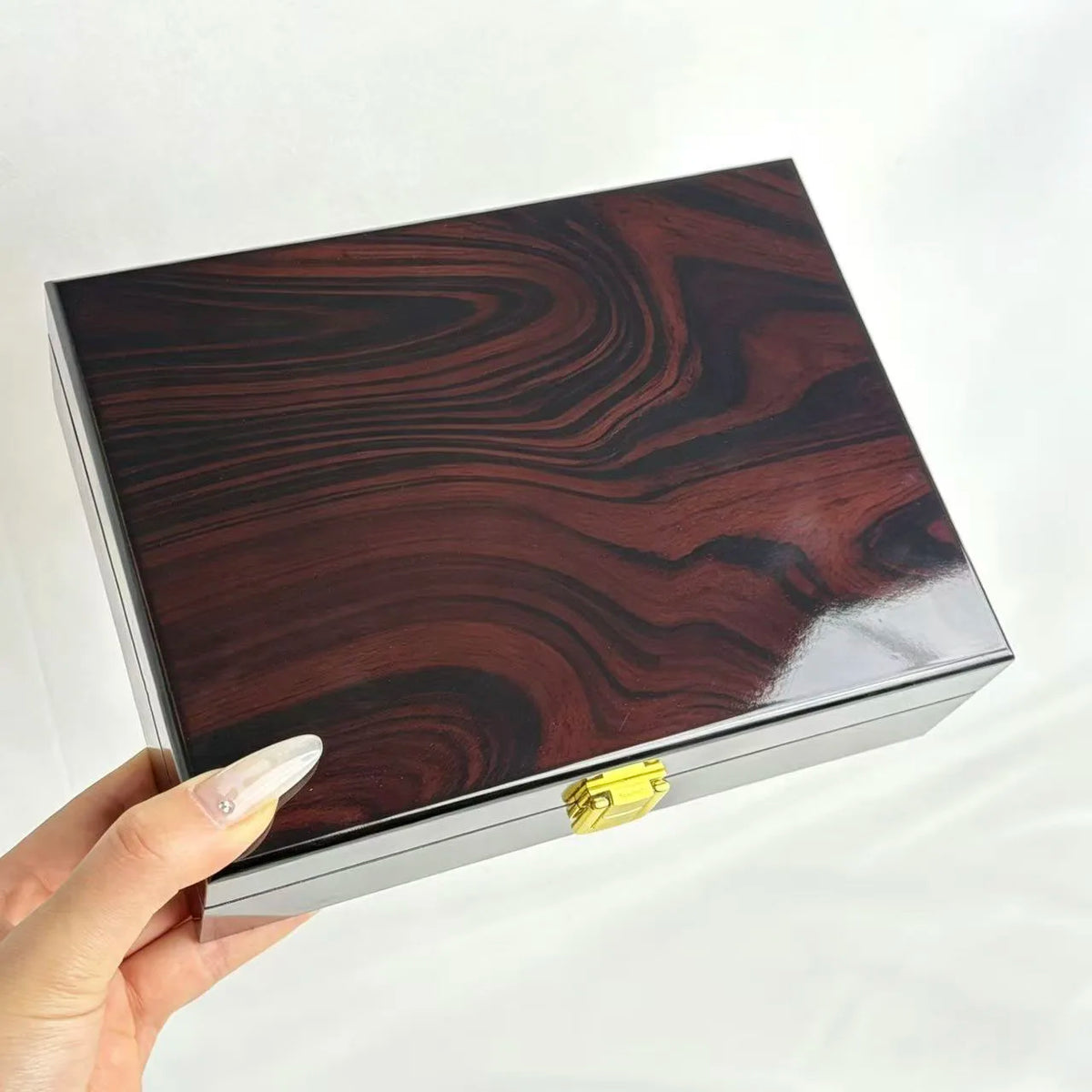Premium Glossy Wooden Storage Box - Lockable Multifunctional Organizer for Belts, Jewelry & Accessories