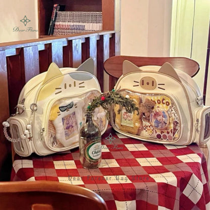 Y2K Korean Kawaii Cat Ita Bag — Cute PU Transparent Shoulder & Crossbody Bag for Girls, Harajuku Style Backpack