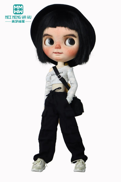 Blythe & Azone OB22/OB24 Doll Clothes — Fashion Jeans Overalls in Khaki, Army Green, Denim Blue, Pink & Black
