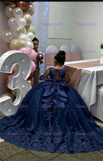 White Tulle Flower Girl Dress - Lace Applique Wedding & Party Gown