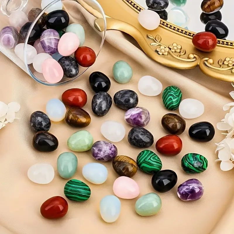 12-Piece Polished Egg Stones Set - Decorative Crystal Stones for Home Décor, Desktops, Aquariums, and DIY Crafts