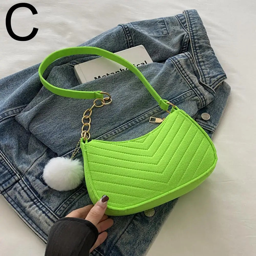 Mini Women's Shoulder Bag - Fashion Felt Underarm Saddle Handbag