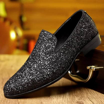 Men’s Sequin Loafers - Luxury Gold Silver Slip-On Formal Wedding and Party Dress Shoes