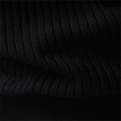Men's Ribbed Stripe Polo Shirt - Long Sleeve Button Placket Premium Business Casual Top