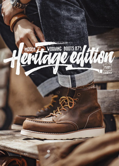 Maden Vintage 875 Ankle Boots – Durable Leather High-Top Cowboy & Safety Work Boots for Men, Winter Round Toe
