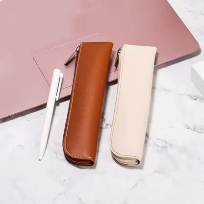 PU Leather Zipper Pen Holder – Portable Pencil Bag and Fountain Pen Storage Pouch – School and Office Supplies