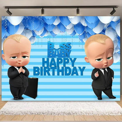 Cartoon Boss Baby Birthday Party Set - Disposable Tableware, Backdrop & Balloons for Kids Baby Shower Decor