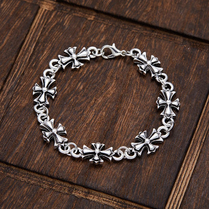 Gothic Cross Floral Pattern Men’s Bracelet – Vintage Punk Style Jewelry for Daily Wear, Party, Birthday & Holiday Gift Accessory